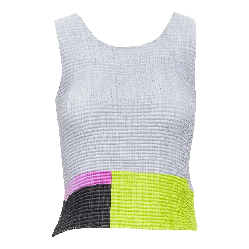 Issey Miyake neon colorblock pleated tank top flirty tank top