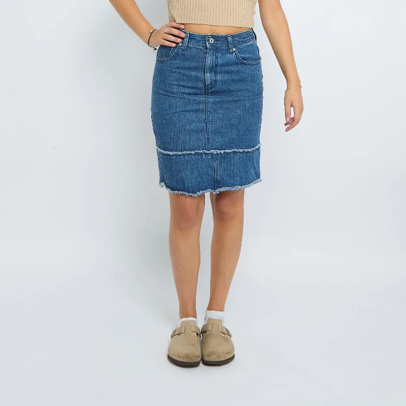 Denim Fray  Knee Length Skirt - UK 10 wool skirt warm