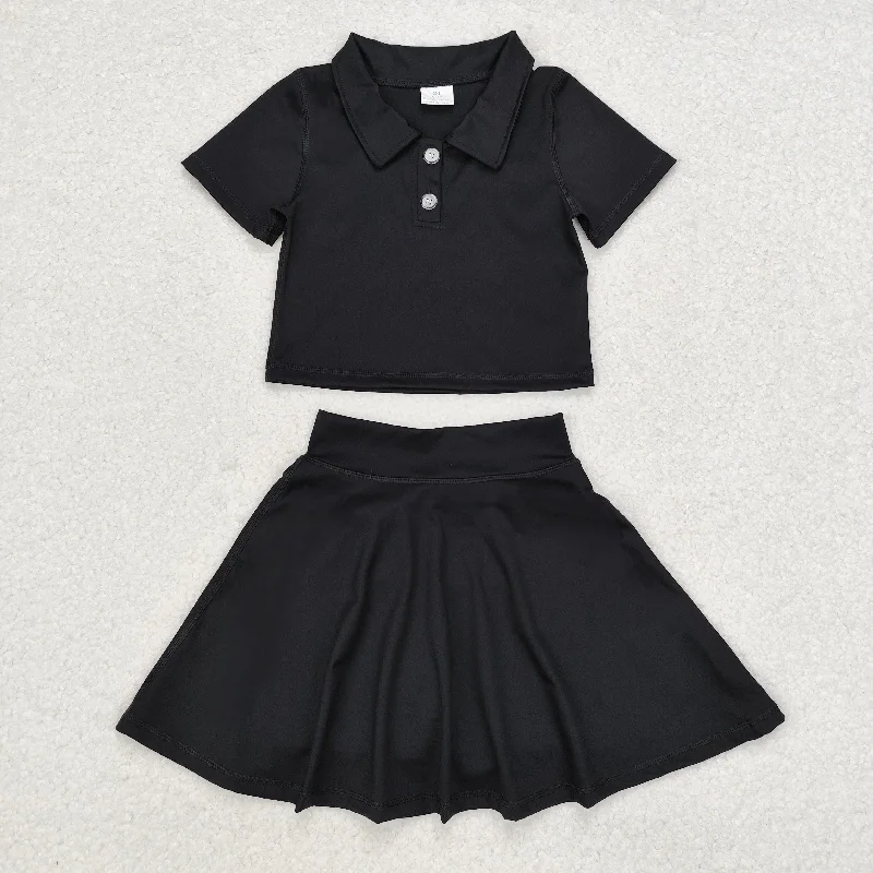 GSD1397 Solid color black short sleeve skirt yoga suit wool skirt sturdy