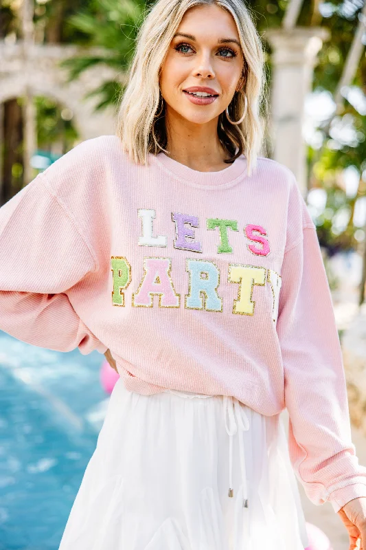 Let's Party Blush Corded Varsity Sweatshirt Hoodie with High-Low Hem Asymmetrical Trendy Let's Party Blush Corded Varsity Sweatshirt Hoodie with High-Low Hem Asymmetrical Trendy
