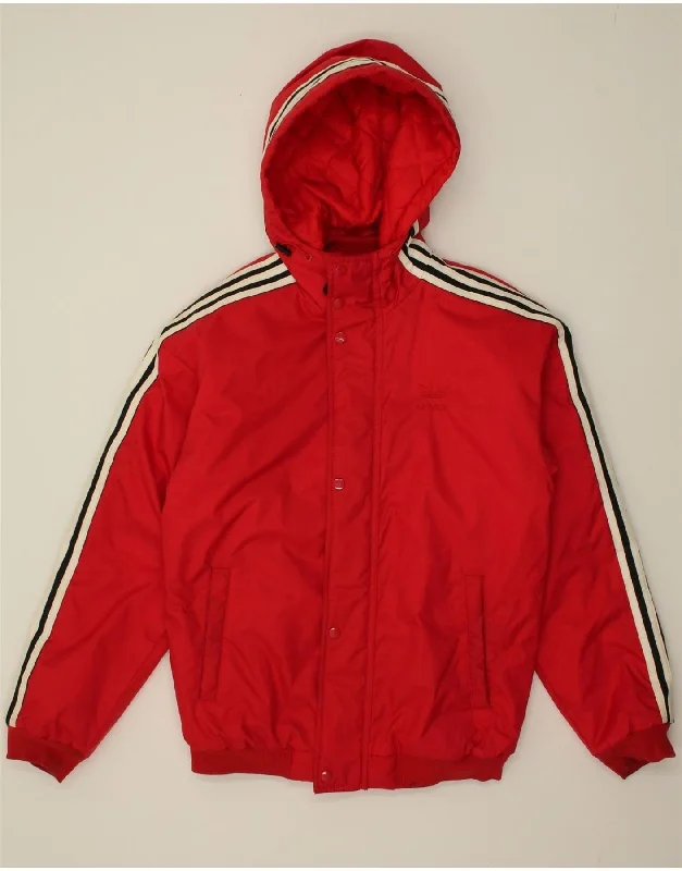 ADIDAS Womens Graphic Hooded Padded Jacket UK 8 Small Red Polyamide Denim Fabric Leather Fabric Suede Fabric ADIDAS Womens Graphic Hooded Padded Jacket UK 8 Small Red Polyamide Denim Fabric Leather Fabric Suede Fabric