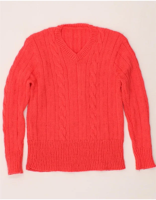 VINTAGE Womens V-Neck Jumper Sweater UK 12 Medium Pink Anti-Pilling Anti-Shrink Durable