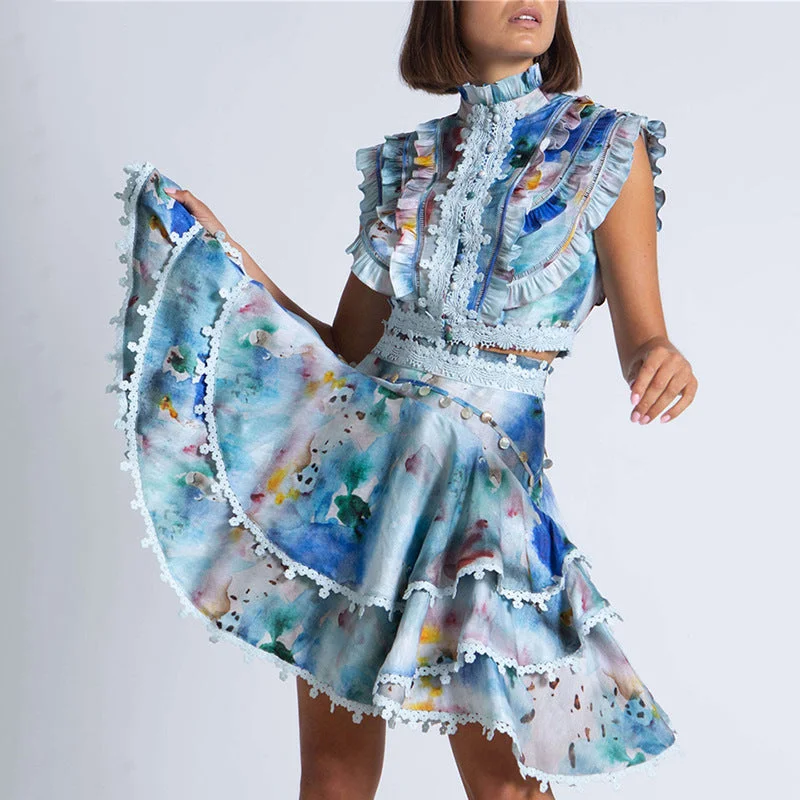 Elegante Vestidos Casuales Two-piece Set 2022 Autumn Fashion Stand-up Collar Sleeveless Top + High Waist Skirt Suit corduroy skirt comfortable