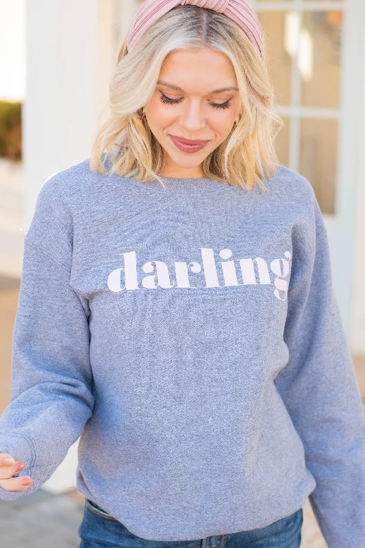 Hello Darling Graphite Gray Graphic Sweatshirt Hoodie with Back Slit Movement Comfort Hello Darling Graphite Gray Graphic Sweatshirt Hoodie with Back Slit Movement Comfort