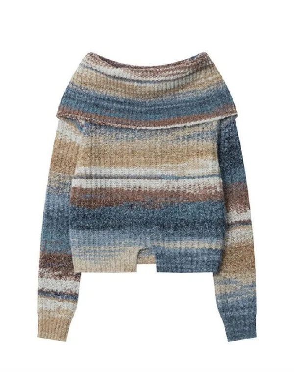 Colorful Stripe Off Shoulder Slit Slim Sweater Chenille Fabric Brocade Fabric Lace Fabric Colorful Stripe Off Shoulder Slit Slim Sweater Chenille Fabric Brocade Fabric Lace Fabric