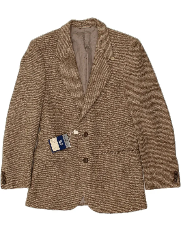 VINTAGE Womens 2 Button Blazer Jacket IT 46 Large Brown Wool Nylon Fabric Polyester Fabric Spandex Fabric VINTAGE Womens 2 Button Blazer Jacket IT 46 Large Brown Wool Nylon Fabric Polyester Fabric Spandex Fabric