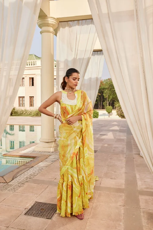 Yellow Dress Sari Tunics Sophisticated sleek