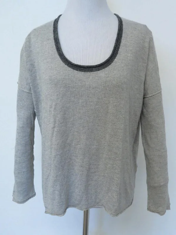 James Perse Women's Sweater: Gray Linen Blend Size 0, Pre-owned Zippered Buttoned Snapped