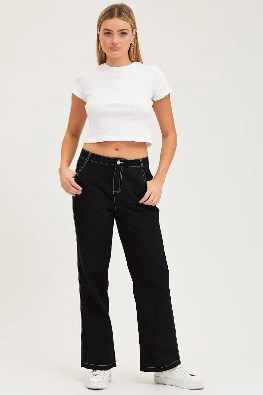 Black Wide Leg Pants High Rise Casual Lounge Pants