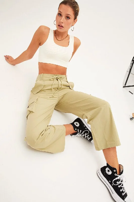 Green Cargo Pants Relaxed Wide Leg Relaxed Lounge Trousers