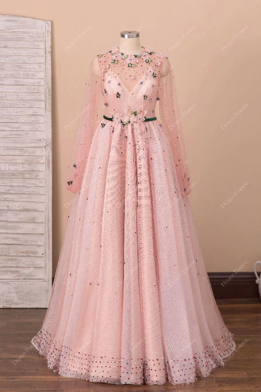 Pink Glitter Tulle Flowers Pageant Pearls Fairy Illusion Designer Dress Tunics Wedding white