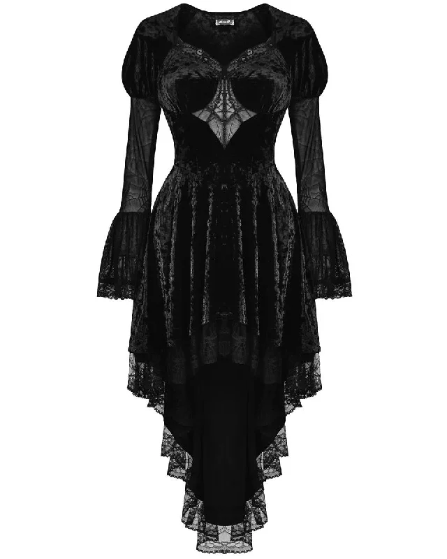 Dark In Love Gothic Spider Queen Velveteen Dovetail Dress Tunics Sale discount