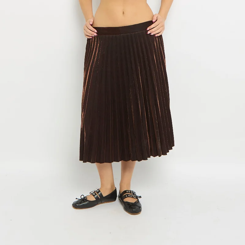 Sparkly Pleated Elastic Waist Band Midi Skirt-UK 12 denim skirt classic