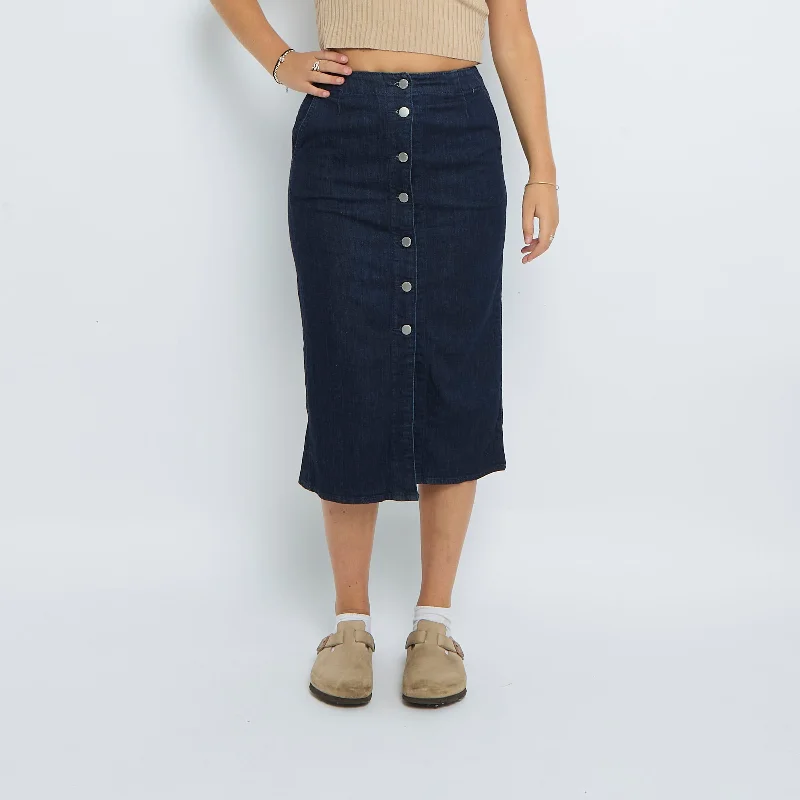 Denim Buttoned Midi Skirt - UK 8 casual skirt length