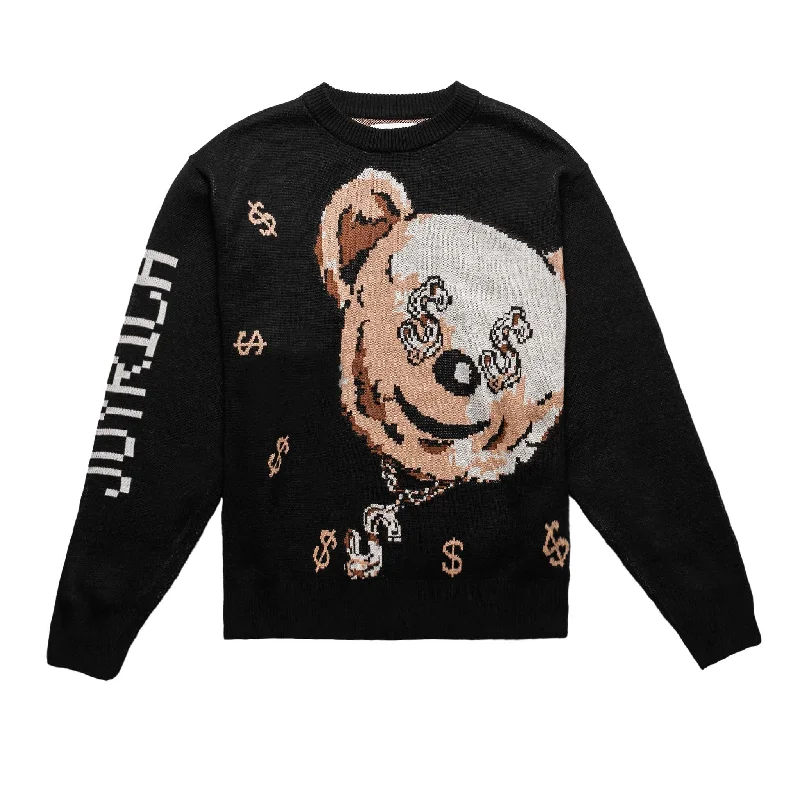 Joyrich Bling Teddy Crewneck Sweater Black Fleece Sweater Nylon Polyester