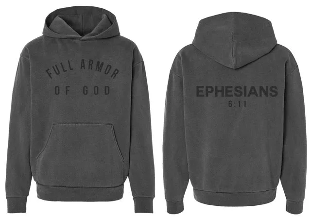 Full Armor of God Oversized Hoodie - Charcoal Vintage Hoodie with Elastic Waist Stretchable Comfortable