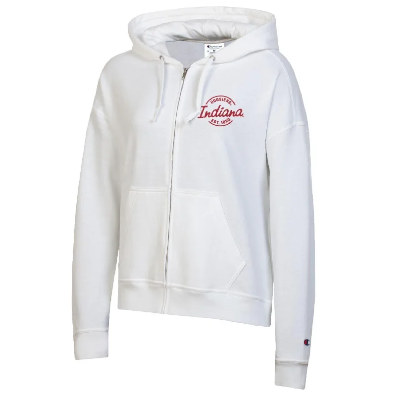 Indiana Hoosiers Women's Champion White Circle Logo Zip Up Hoodie Hoodie with Zipper Versatile Modern