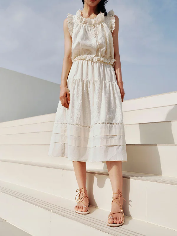 Lace embroidery skirt button skirt front