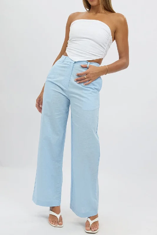 Blue Tailored Pants Wide Leg Casual Lounge Pants