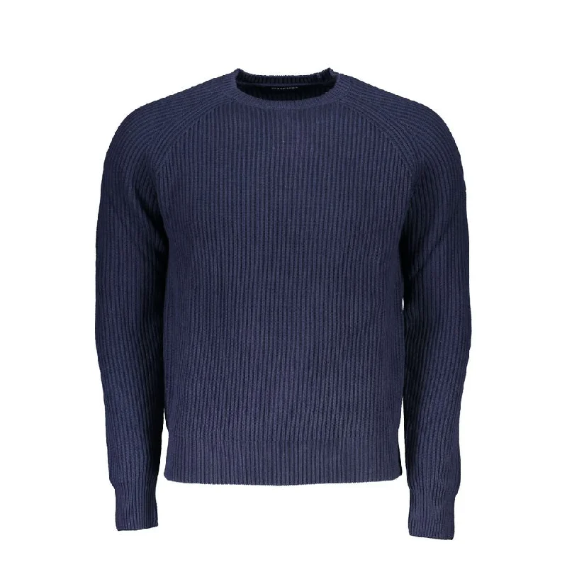 Blue Cotton Men Sweater Anti-Pilling Anti-Shrink Durable