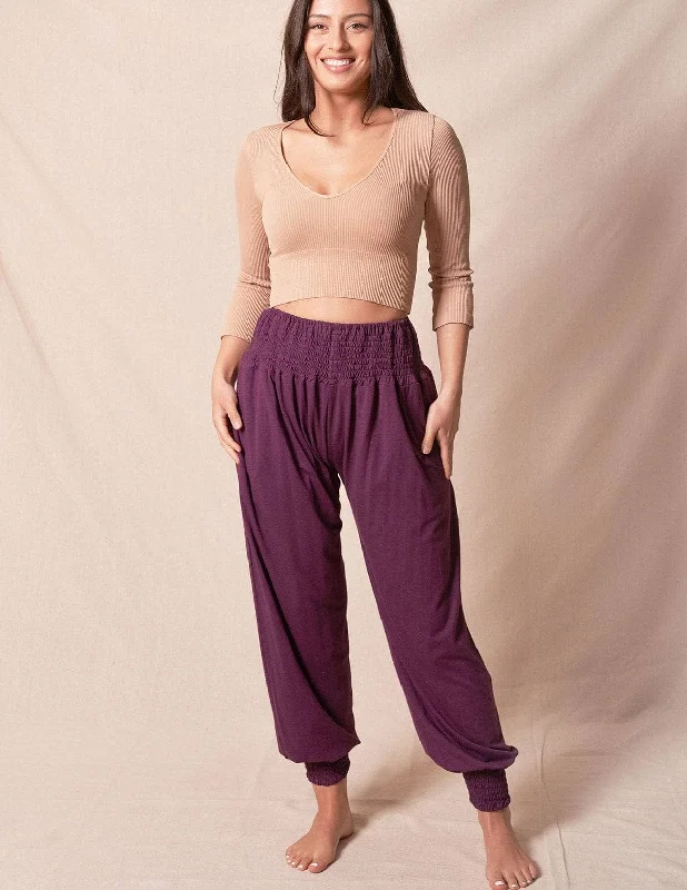 Bamboo / Organic Cotton Taj Pocket Pants - Plum Medium Only Stylish Harem Pants