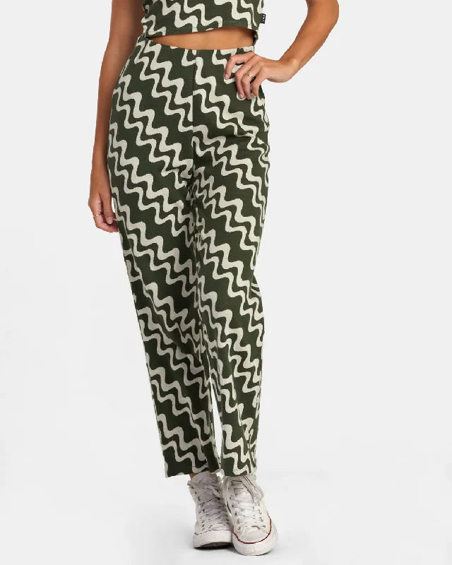 Lazy High Waist Pants - Forest Casual Plaid Pants