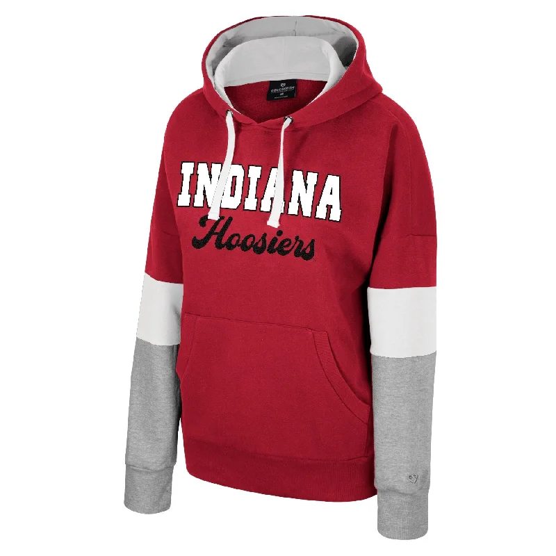 Indiana Hoosiers Women's Color Block Hoodie Hoodie with Pocket Utility Practical