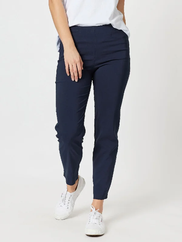 Stretch Full Length Bengaline Pant - Navy Classic Bootcut Trousers