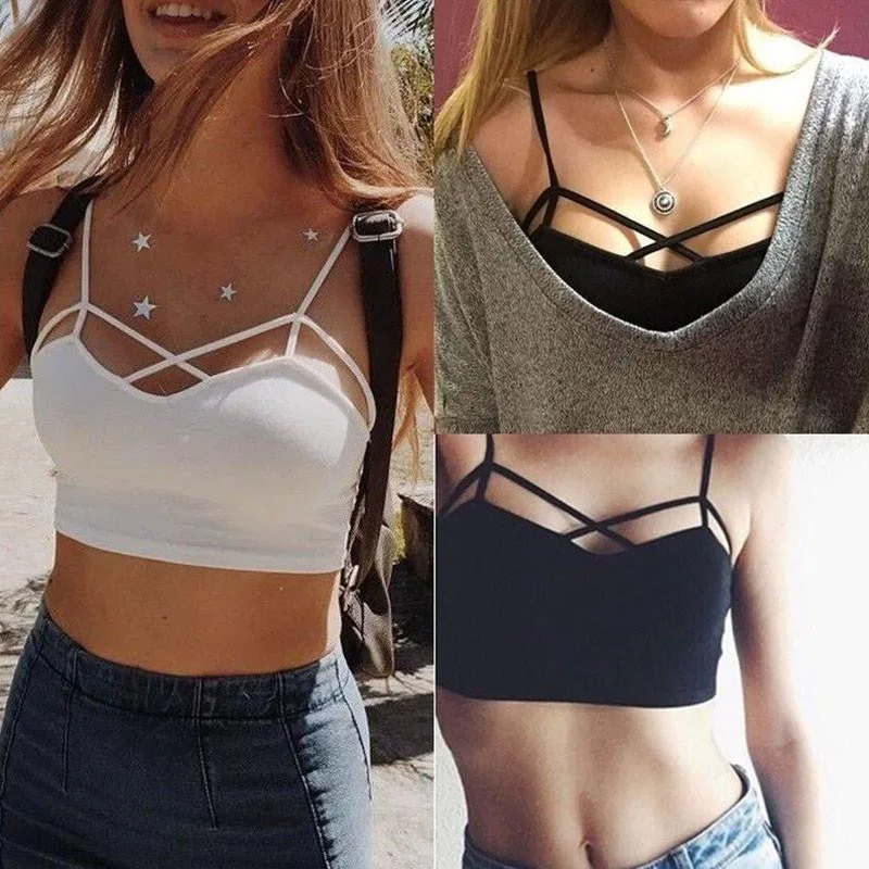 Women Cut Out White Bra Bustier Crop Top Crochet Crop Halter Tank Tops charcoal tank top