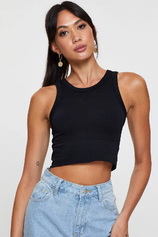 Black Tank Top Sleeveless Crew Neck Seamless layering tank top