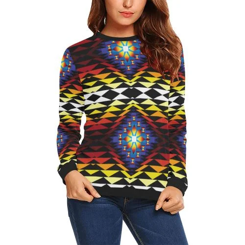 Sunset Blanket Crewneck Sweatshirt for Women Hoodie with Hem Frayed Vintage Worn