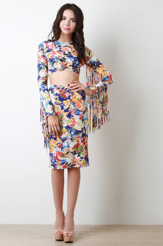 Neon Floral Midi Skirt cashmere skirt fine