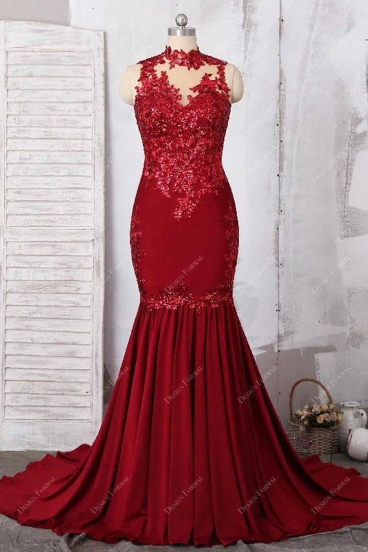 Ruby Sequined Lace Elegant Mermaid Knit Evening Prom Dress Tunics Winter warm