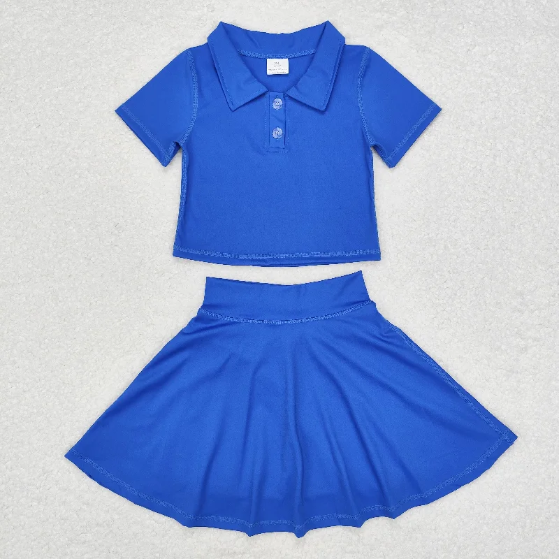 GSD1396 Solid blue short sleeve skirt yoga suit seamless skirt comfort