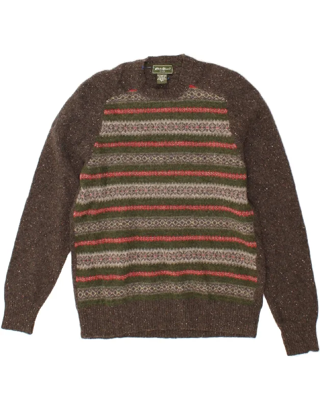 EDDIE BAUER Womens Crew Neck Jumper Sweater UK 16 Large Brown Fair Isle Elegant Classic Vintage EDDIE BAUER Womens Crew Neck Jumper Sweater UK 16 Large Brown Fair Isle Elegant Classic Vintage
