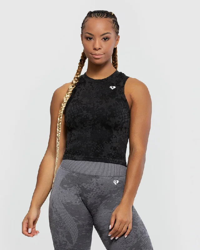EVOLUTION SEAMLESS MIDI TANK | BLACK striped tank top