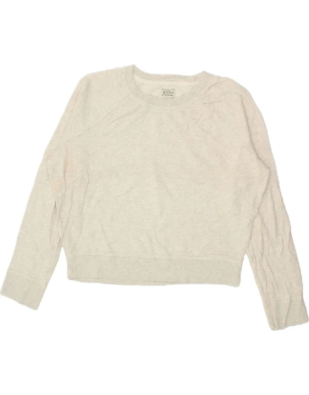 J. CREW Womens Oversized Crop Sweatshirt Jumper UK 14 Medium White Hoodie with Hem Applique Textured Unique