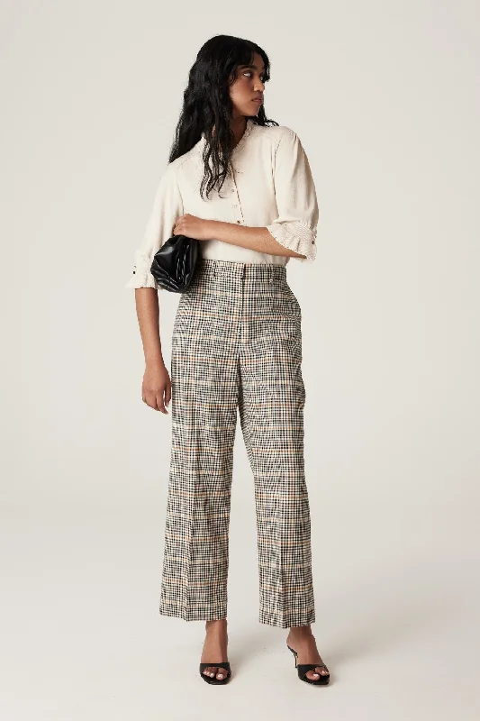 Winston Check Pant - Camel Check Trendy Velvet Pants