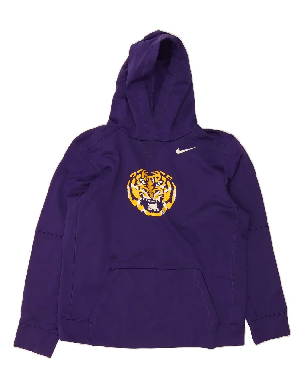 NIKE Womens Dri Fit Graphic Hoodie Jumper UK 18 XL Purple Polyester Zip Hoodie Drawstring Kangaroo Pocket