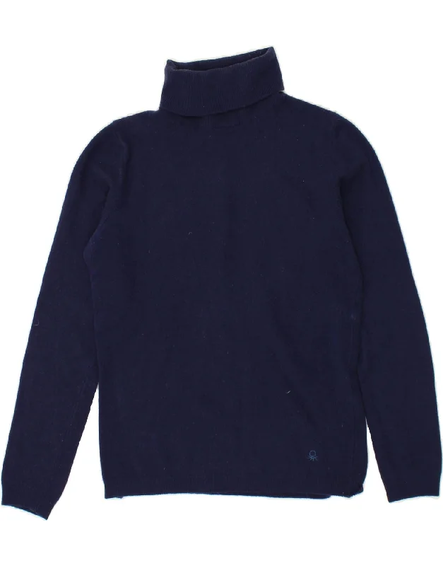 BENETTON Womens Roll Neck Jumper Sweater UK 12 Medium Navy Blue Wool Long Sweater Short Sweater Cropped Sweater BENETTON Womens Roll Neck Jumper Sweater UK 12 Medium Navy Blue Wool Long Sweater Short Sweater Cropped Sweater