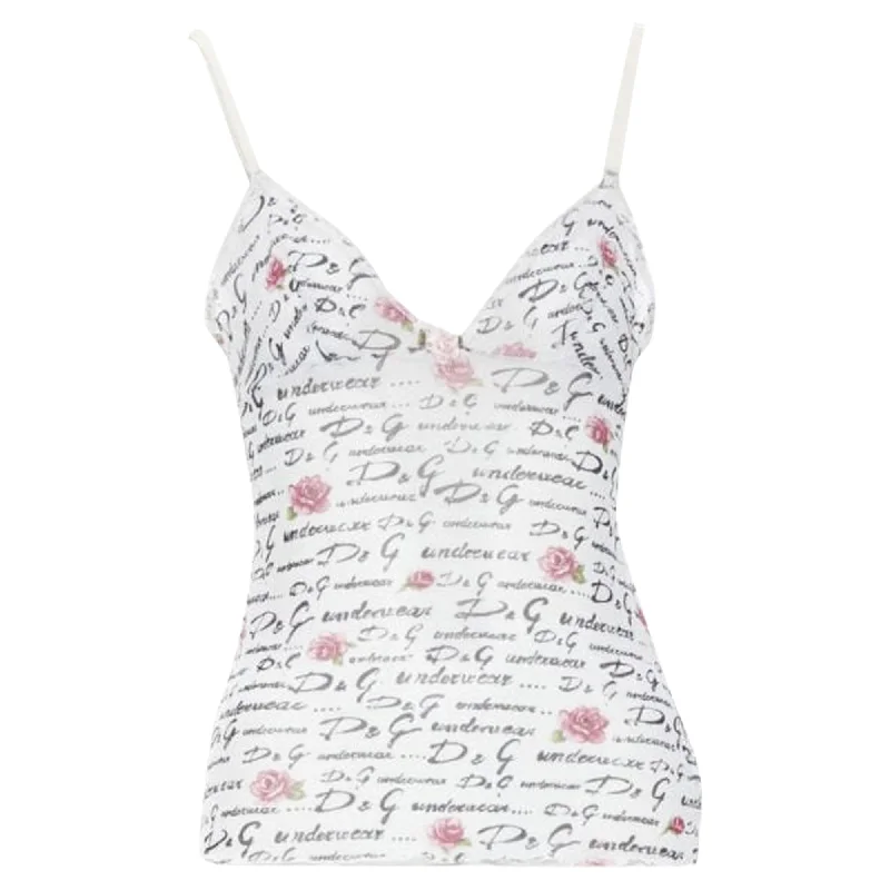 Dolce & Gabbana Underwear logo rose mesh lace cami tank top floral tank top