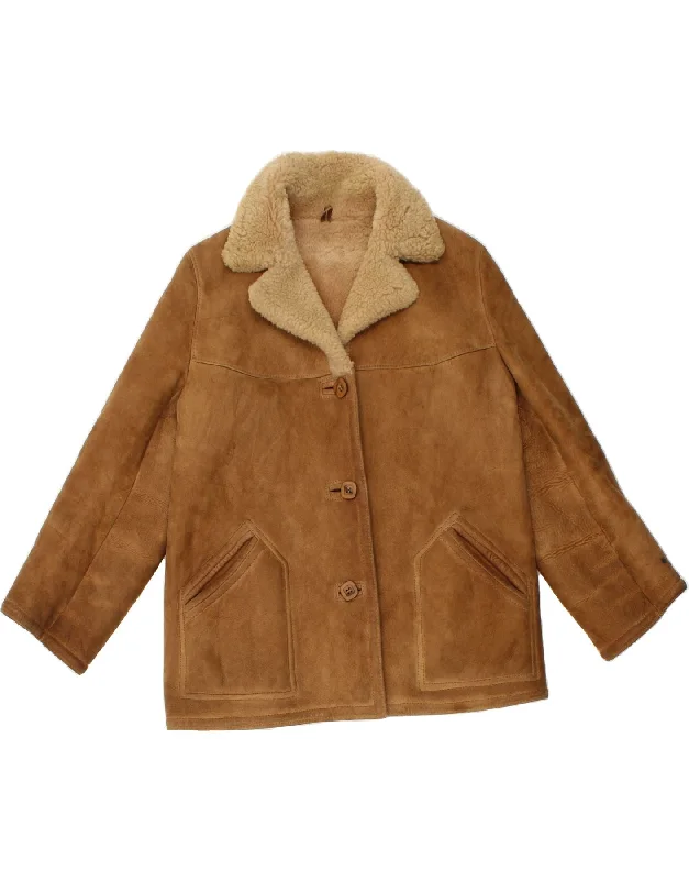 VINTAGE Womens Shearling Jacket UK 16 Large Brown Ribbed Jacket Pleated Jacket Ruffled Jacket VINTAGE Womens Shearling Jacket UK 16 Large Brown Ribbed Jacket Pleated Jacket Ruffled Jacket