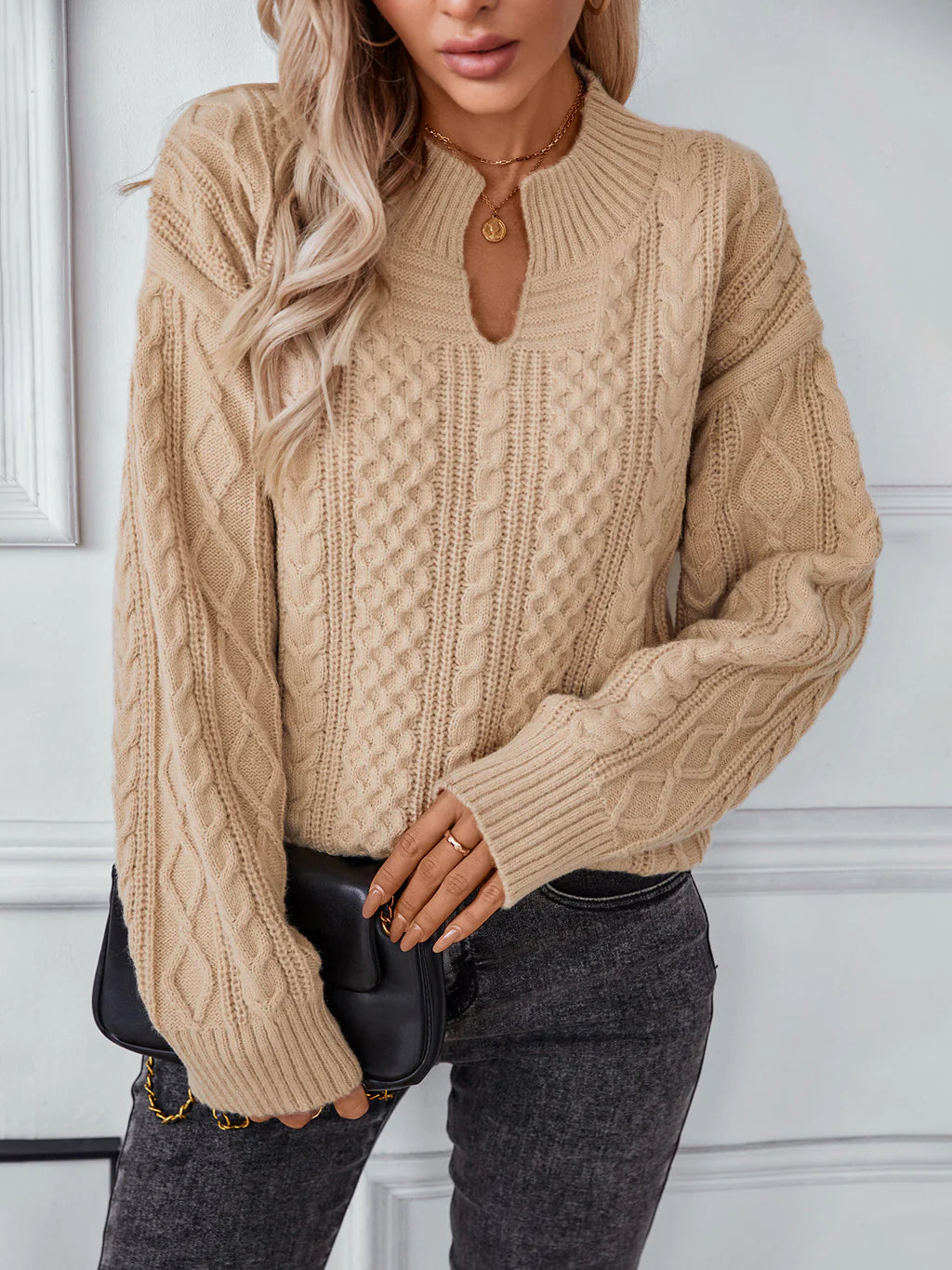 Solid Color Twisted Loose Long Sleeve Sweater Stylish Fashionable Trendy