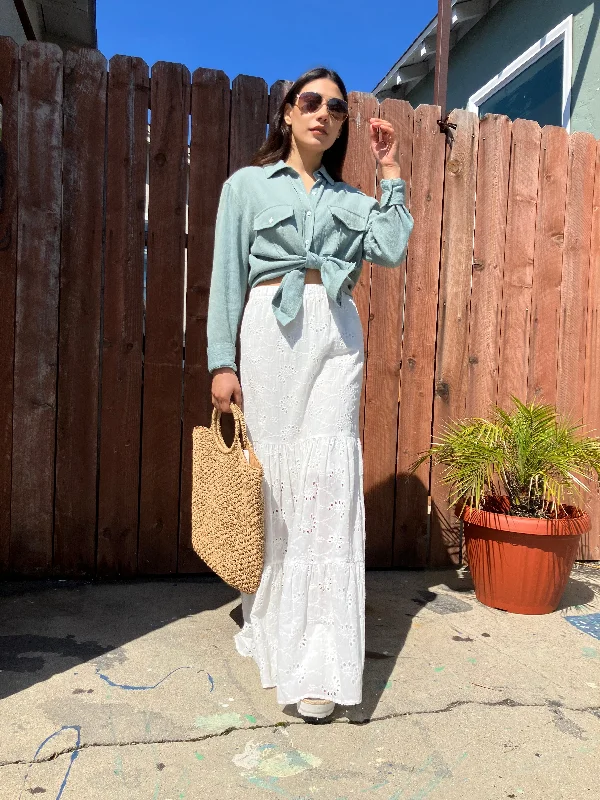 Long White Flowers Skirt wool skirt warm
