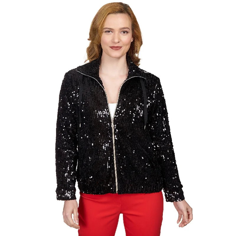 Ruby Rd. Womens Sequined Zip Up Jacket Belted Jacket Elasticated Jacket Padded Jacket Ruby Rd. Womens Sequined Zip Up Jacket Belted Jacket Elasticated Jacket Padded Jacket
