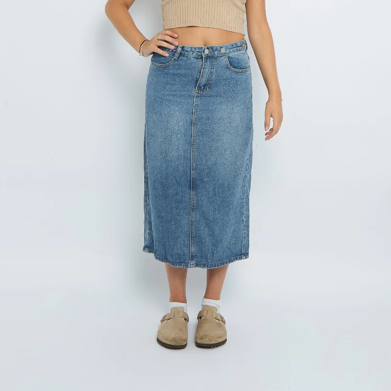 Denim Washed Midi Skirt - UK 10 lightweight skirt design