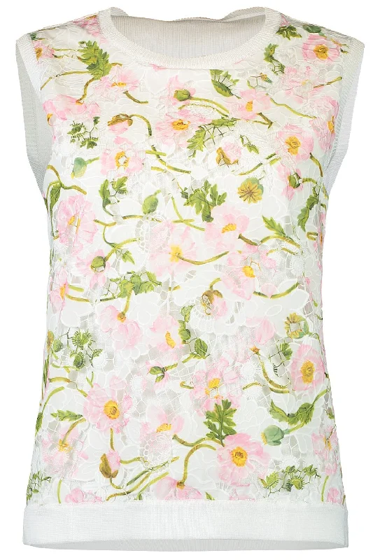 Mixed Botanical Inset Tank lace back tank