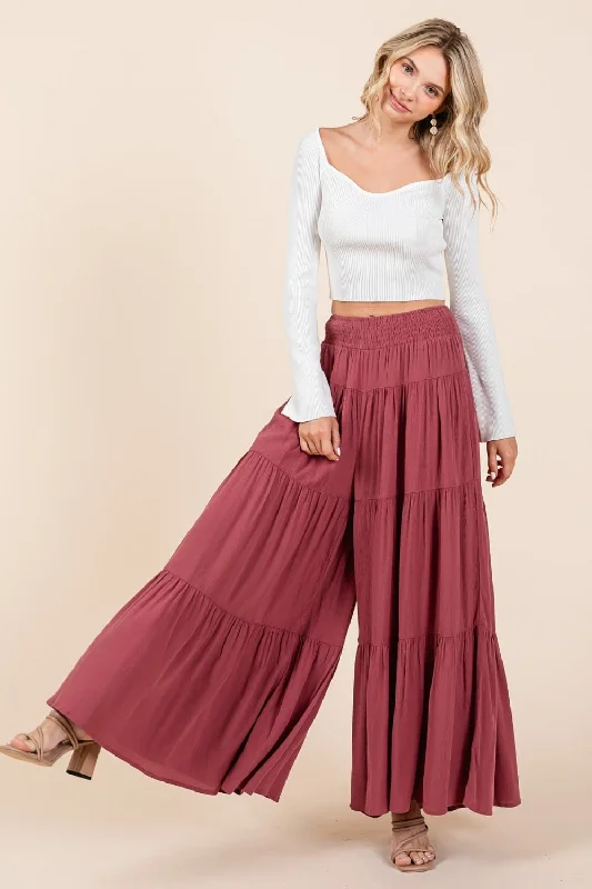 Hazel Blues® |  Mittoshop Tier Detail Smocked Elastic Waist Wide Leg Pants Stylish Harem Pants