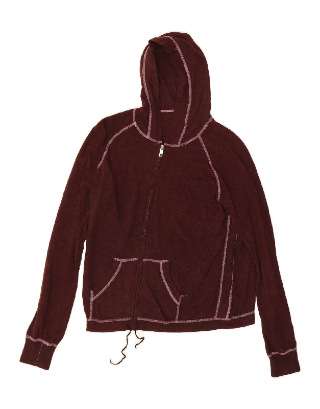 JIGSAW Womens Zip Hoodie Sweater UK 16 Large Burgundy Cotton Hoodie with Raglan Sleeves Sporty Comfortable