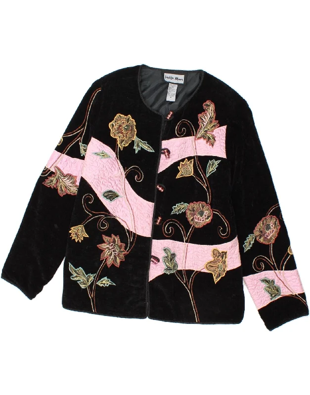 INDIGO MOON Womens 5 Button Blazer Jacket UK 14 Medium Black Floral Cardigan Sweater Pullover INDIGO MOON Womens 5 Button Blazer Jacket UK 14 Medium Black Floral Cardigan Sweater Pullover